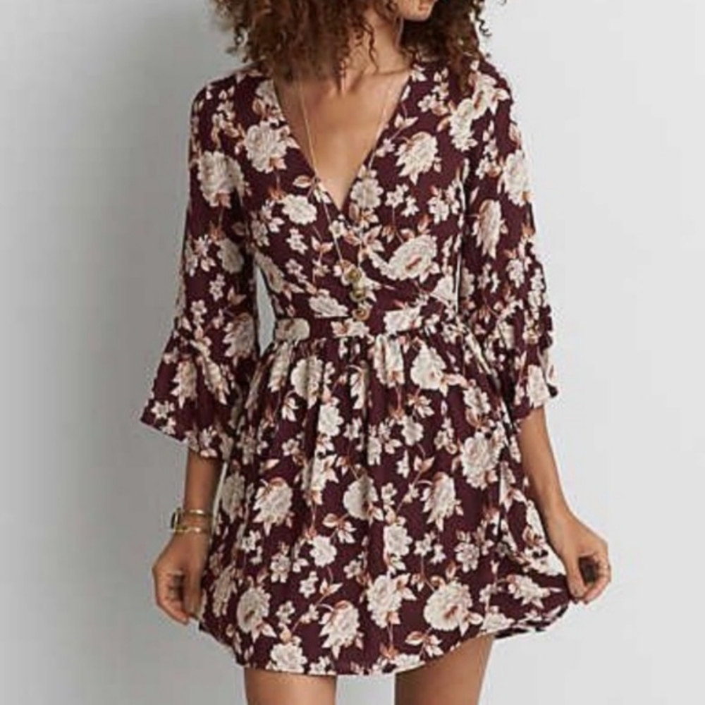 American Eagle Boho Floral Wrap Dress